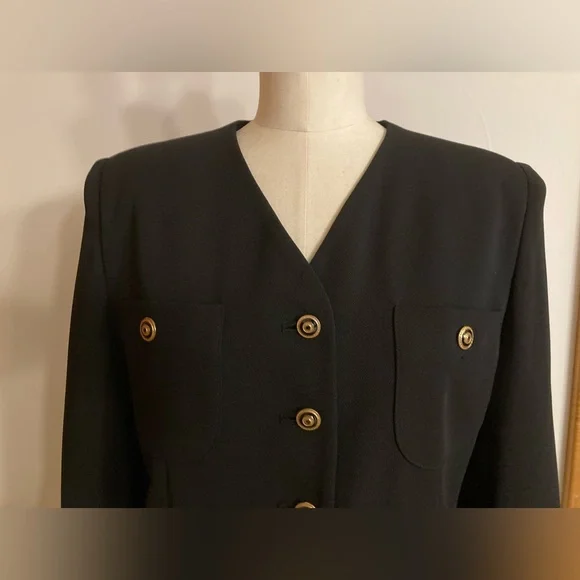 Jones Wear Black Pantsuit with Gold Buttons Mud Century Inspired 80s Powersuit - Picture 5 of 13